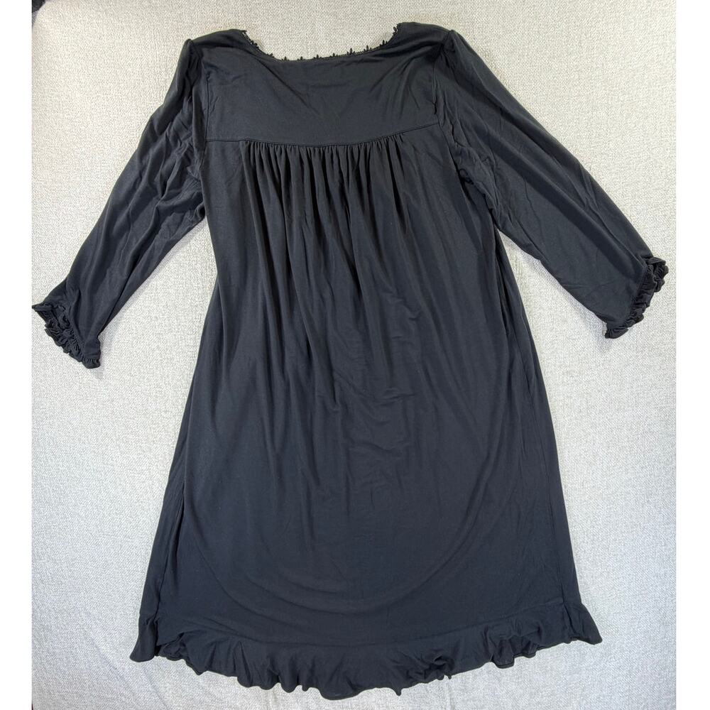 Eileen West Women's Medium Black Floral Embroidered Long Sleeve Midi Nightgown - Picture 2 of 7